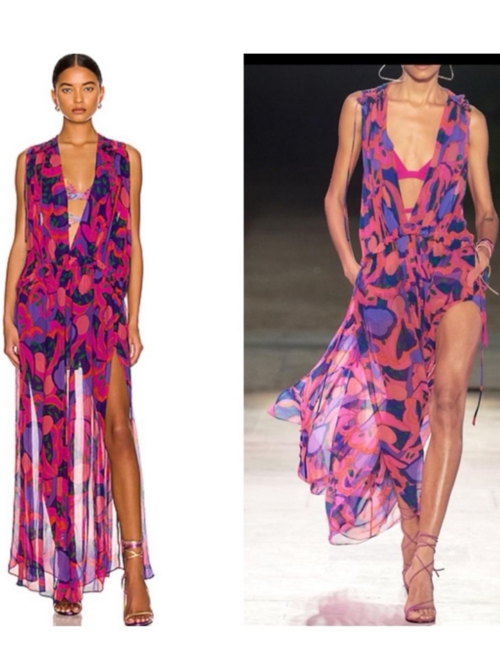NWT Isabel Marant Alsaw Silk Chiffon Maxi Dress Pink Purple Floral  US 8 - Picture 9 of 17